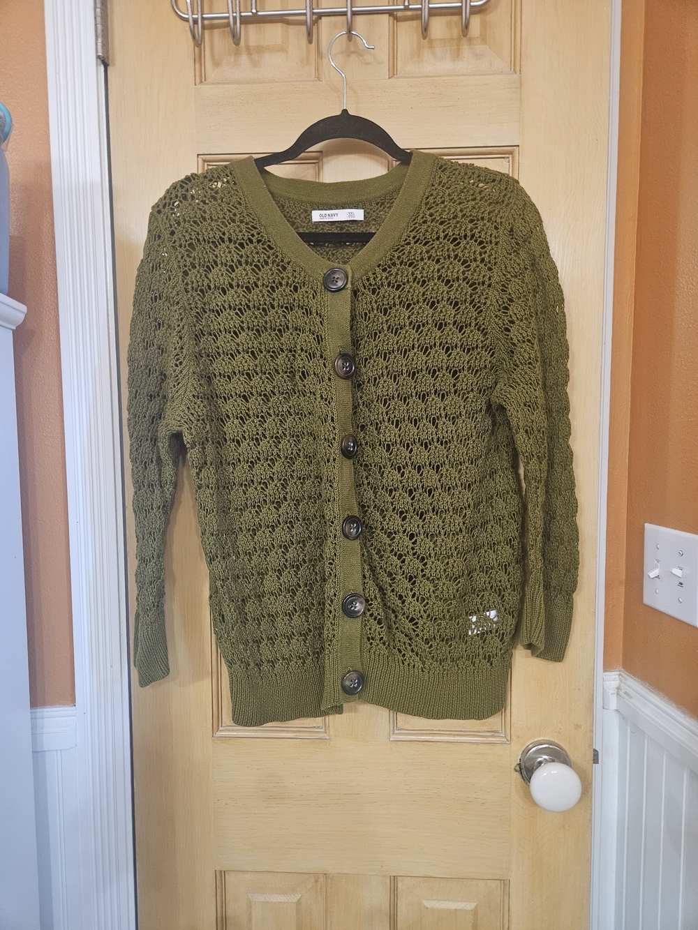 Old Navy Olive Crochet Button-Front Cardigan